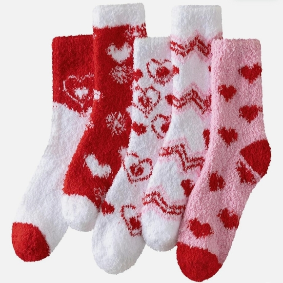 Accessories - Cozy Heart Patterned Socks Set Valentine socks💖💖💘💘 5 pair.